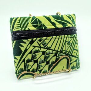 Green Cotton Velvet Gold Metallic Coin Purse